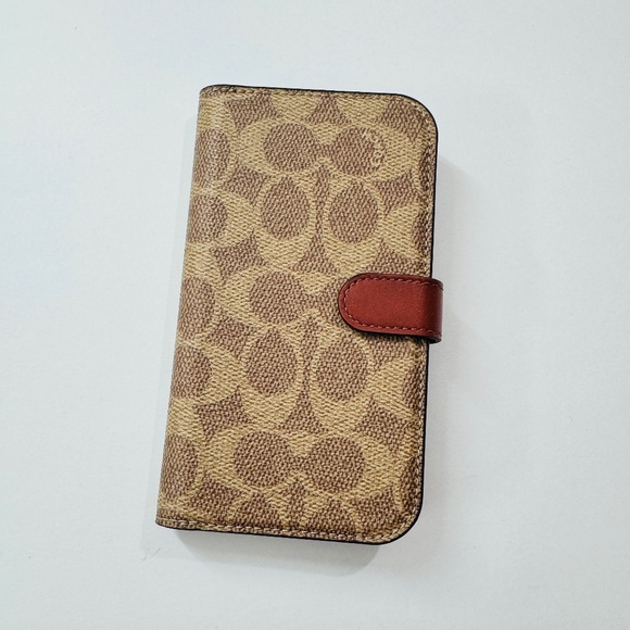 Coach Folio Signature Canvas iPhone 15 Pro Wallet Case Brown Logo Leather - Picture 2 of 4